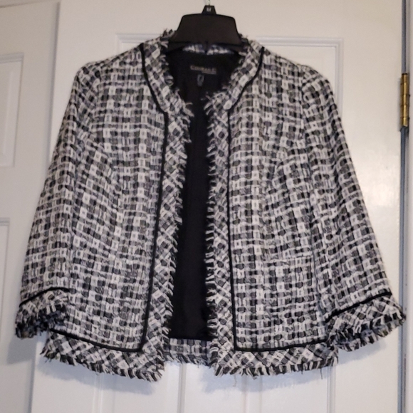 CONRAD C COLLECTION Women's Open Front Tweed Black and White Blazer 4